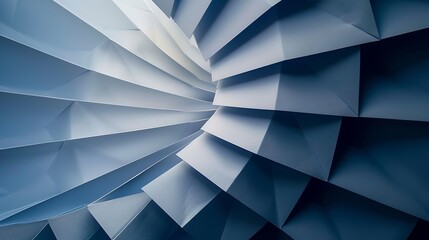 Bluewhite threedimensional background Paper fan pattern on dark background Geometric background with a threedimensional cardboard object Sometimes blurred abstract image : Generative AI