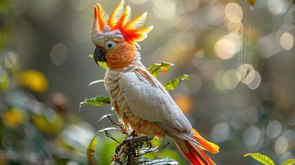 Wall Mural - Orange-Crested Cockatoo Perched on a Branch with a Blurry Background Illustration