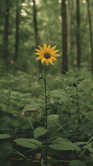 Sticker - Single yellow flower blooming in forest, close