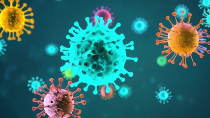 Aufkleber - Multiple colorful viruses float in a blue background.