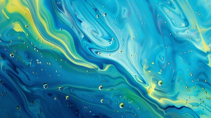 Fototapete - Abstract blue and green colorful background with oil on water surface Oil drops in water abstract psychedelic abstract image : Generative AI