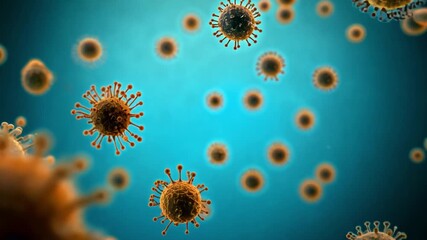 Fototapete - A digital illustration of viruses floating in a blue liquid.