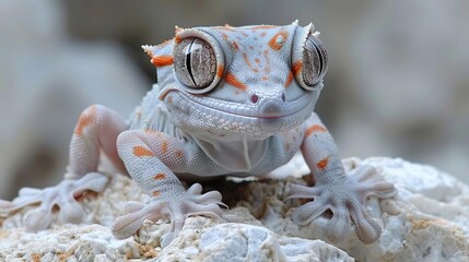 Wall Mural - Close-up of a White and Orange Gecko with Big Eyes - Realistic Photograph