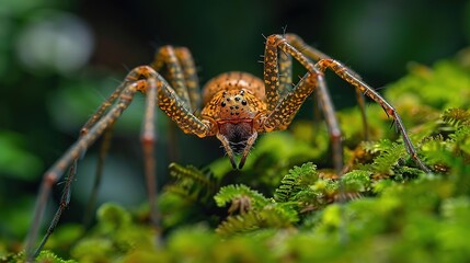 Sticker - Closeup of a Huntsman Spider in Green Foliage - Realistic Image