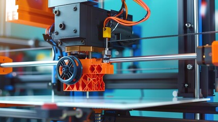 Poster - Electronic three dimensional plastic printer during work  3D printer 3D printing : Generative AI