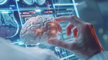 Poster - Doctor checking brain testing result with innovative medical technology diagnose and examine patient brain with intelligence software AI Medical healthcare and digital science in futur : Generative AI