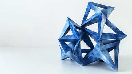 Poster - Blue 3D printed abstract geometrical shape on the white background : Generative AI