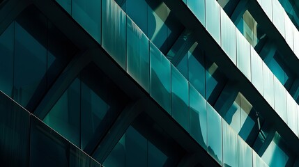 Poster - Modern architecture Abstract pattern of shadows and light on curved diagonal lines of contemporary facadeFragment of the facade of glass building : Generative AI