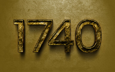 Sticker - 3D dark golden number design of 1740 on cracked golden background.