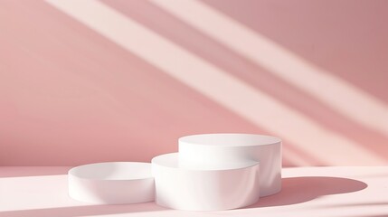 Aufkleber - Abstract empty white podium on pastel background with shadow Mock up stand for product presentation 3D Render Minimal concept Display product Banner : Generative AI