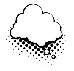 Sticker - A black and white thought cloud bubble in a comic style, featuring halftone dots for a retro effect. Ideal for adding a classic touch to comics, illustrations, and graphic design projects.