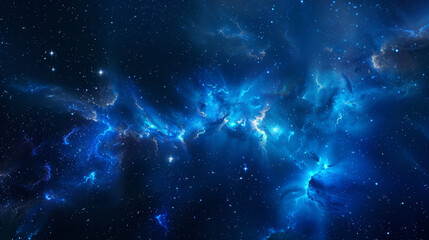 abstract background of blue night sky with stars and nebula