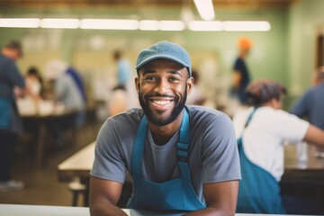 Wall Mural - Young African American male volunteer at community center