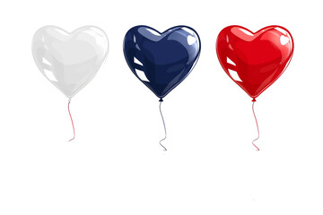 Wall Mural - Three Heart-Shaped Balloons in White, Blue, and Red