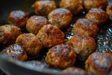 Poster - Healthy family dinner with pan fried pork cutlets made from ground meat