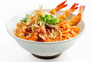 Canvas Print - Isolated udon ramen with shrimp tempura on white background