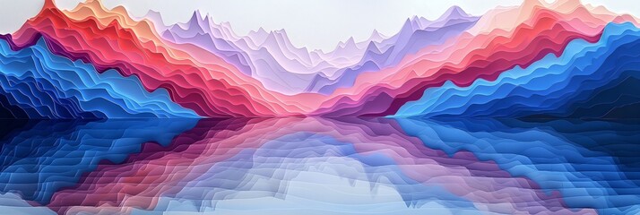 Wall Mural - Abstract Papercut Landscape with Mountain Reflections