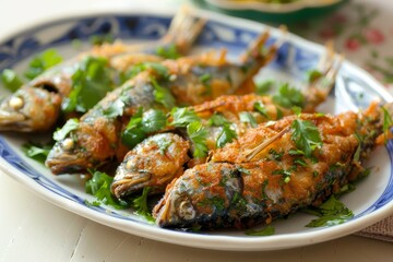 Wall Mural - Sardine plate with coriander