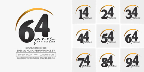 Wall Mural - anniversary logotype set vector, black and gold color with swoosh for special day celebration