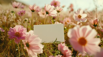 Canvas Print - Cosmos bloom and empty card