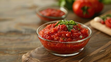 Wall Mural - Clear bowl with tomato sauce space for text natural lighting