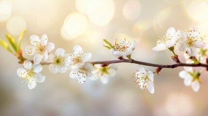 Canvas Print - Beautiful White Apricot Blossom Branch in Spring Natural Background