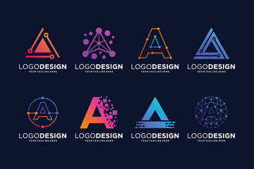 Letter A tech logo design. Digital, connection, and science logo concept
