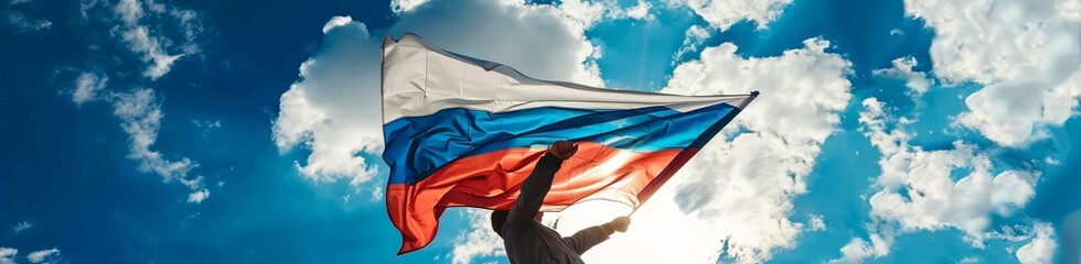 Wall Mural - A person with a Russian flag