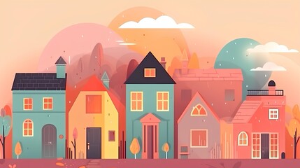 Wall Mural - houses in the night made by midjourney