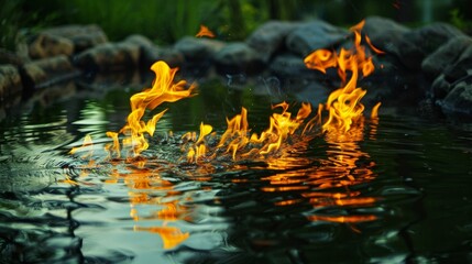 Wall Mural - Fire Reflecting in Water.