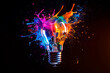 © Ikhou - A colorful light bulb with vibrant flames of energy and color splashes, symbolizing creativity and innovation