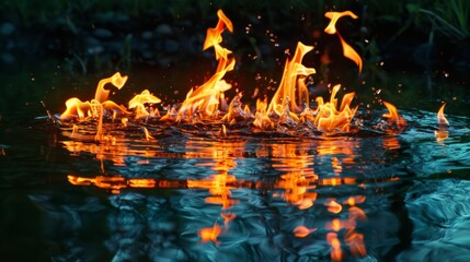 Wall Mural - Fire Reflecting in Water.