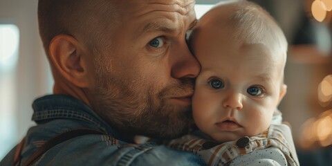 A father or guardian cradling an infant, perfect for family or parenting related concepts