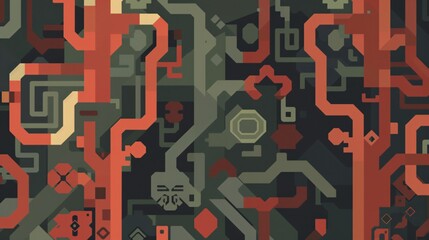 Wall Mural - Abstract geometric pattern in red, green, and beige.