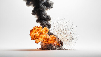 Wall Mural - fire explosion and cloud of smoke in isolated white background