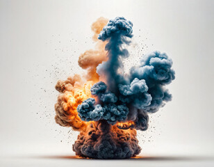 Sticker - fire explosion and cloud of smoke in isolated white background