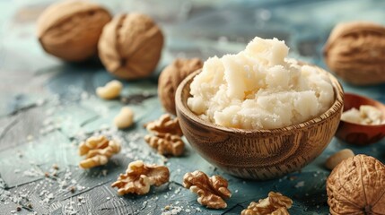 Wall Mural - shea butter with nuts on a bright backdrop