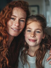 Portrait of a woman and a child smiling together