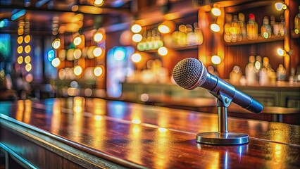 Microphone on bar counter, music, microphone, bar, counter, nightlife, entertainment, pub, event, performance, vocal