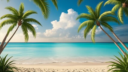 Wall Mural - Tropical beach with palm trees. Travel concept