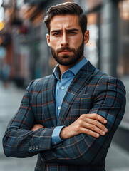 Wall Mural - A handsome young business man standing outside