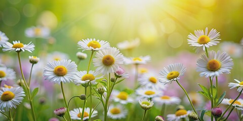 Wall Mural - Meadow with vibrant daisy fleabane flowers, meadow, daisy fleabane, wildflowers, nature, plant, bloom, field, garden