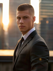 A handsome young business man standing outside