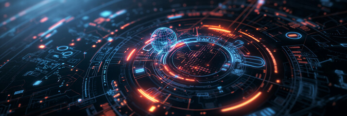 Poster - Global network rotating inside futuristic technological interface