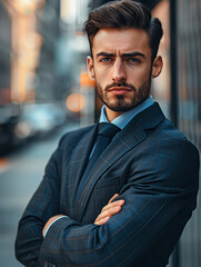 Wall Mural - A handsome young business man standing outside