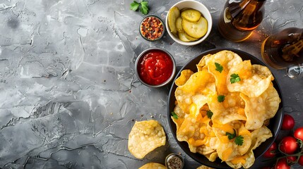 Wall Mural - Potato chips with Cheese and Onion