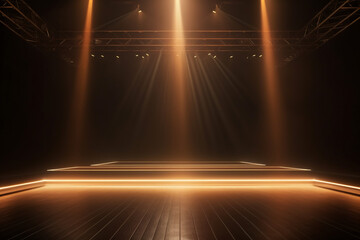 Wall Mural - Modern dance stage light background with spotlight illuminated for modern dance production stage. Empty stage with soft ambers light color. Stage lighting art design. Entertainment show stage.