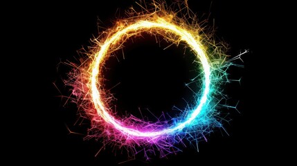 Wall Mural - Colorful sparks form a circle over black background.