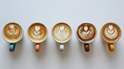 Poster - Five cups showing stages of making cappuccino from above