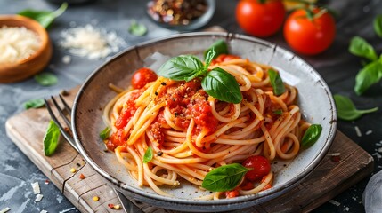 Wall Mural - Spaghetti with basil